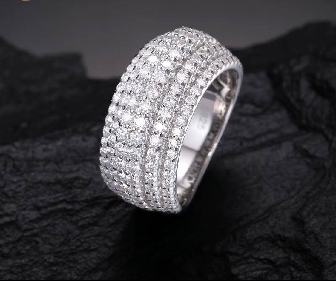 White Gold S925 Silver 6 Layered Moissanite Band