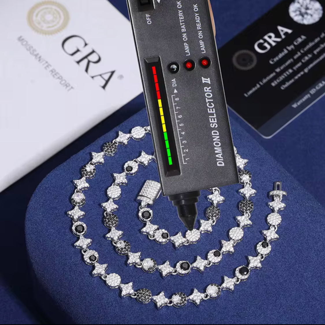 S925 White Gold Moissanite Sun/Moon/Star/ Link