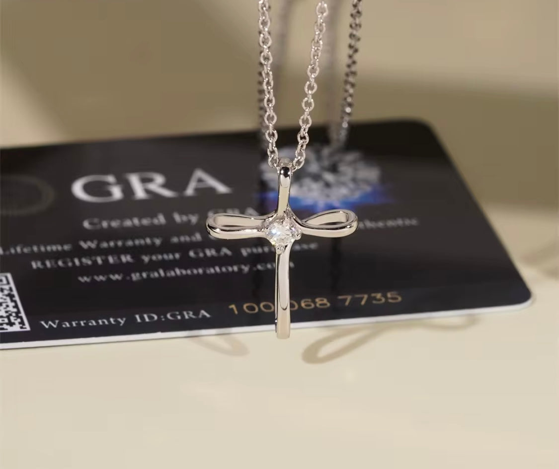 S925 Moissanite Stone Modern Sculpted Cross Pendant
