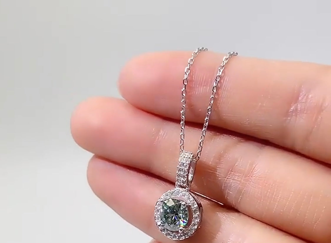 S925 Green Moissanite Diamond Pendant Neckalce