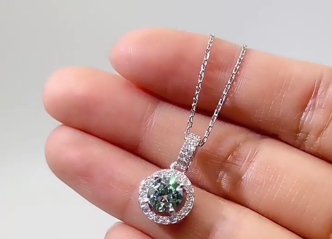 S925 Green Moissanite Diamond Pendant Neckalce