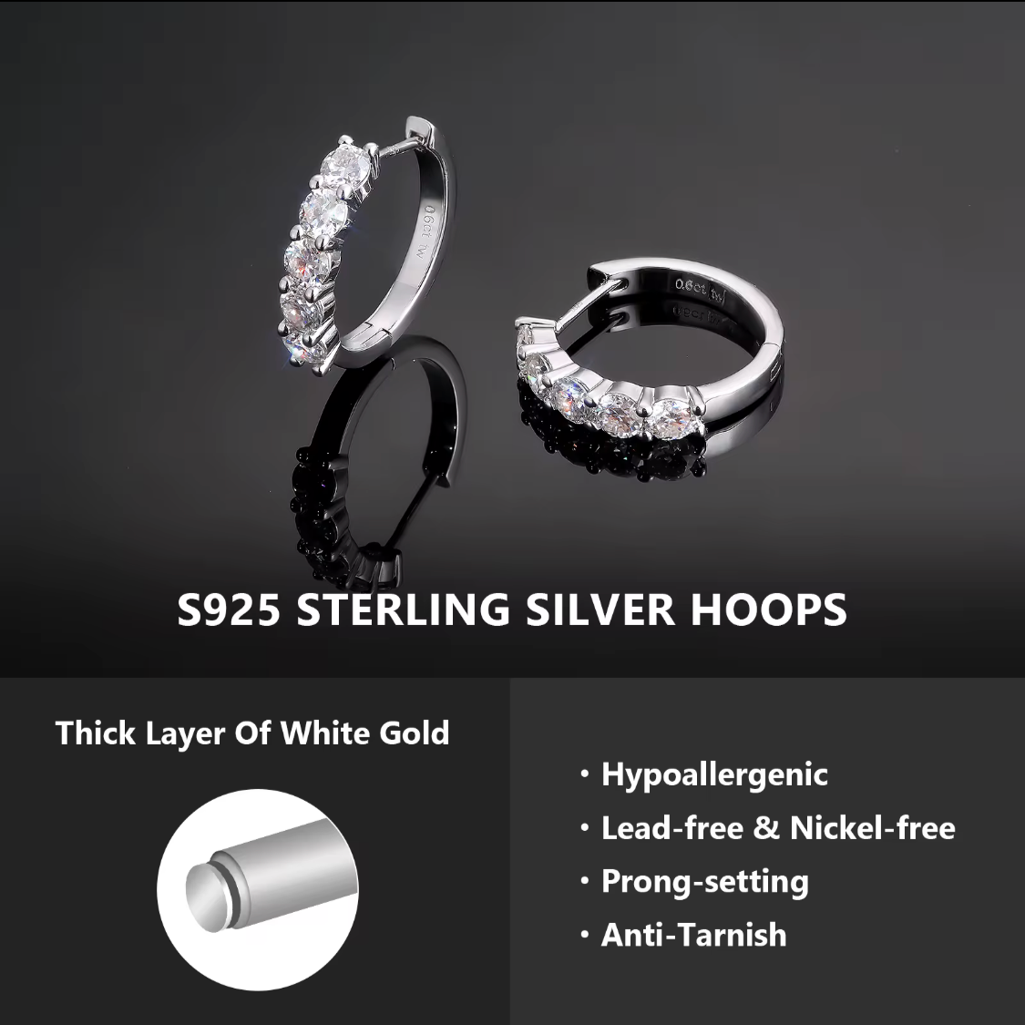 D Color VVS1 Round Cut Moissanite Shared Prong Hoop Earrings