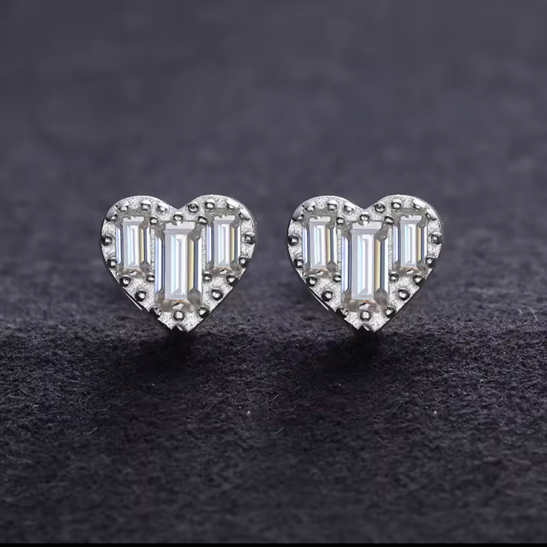 S925 VVS Moissanite Heart Baguette Studs