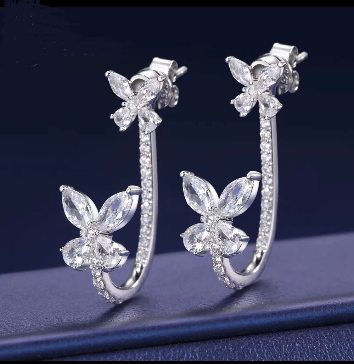 White Gold VVS S925 Marquise Cut Butterfly Earrings