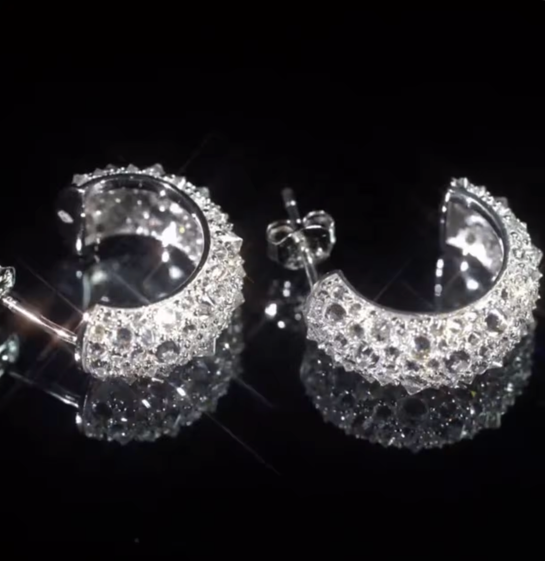 Crusted Moissanite Stone Hoop Earrings