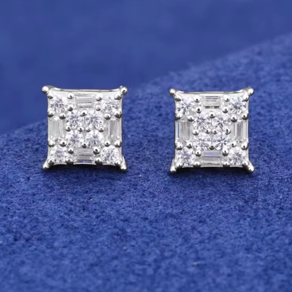 VVS1 Baguette Moissanite Stud Earrings White Gold