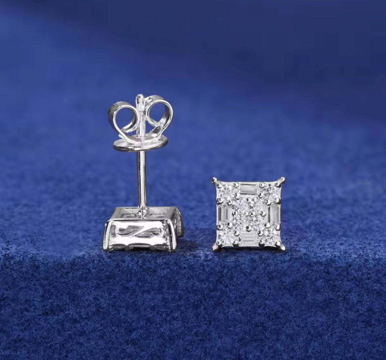 VVS1 Baguette Moissanite Stud Earrings White Gold