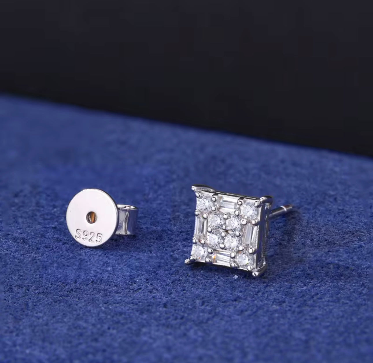 VVS1 Baguette Moissanite Stud Earrings White Gold