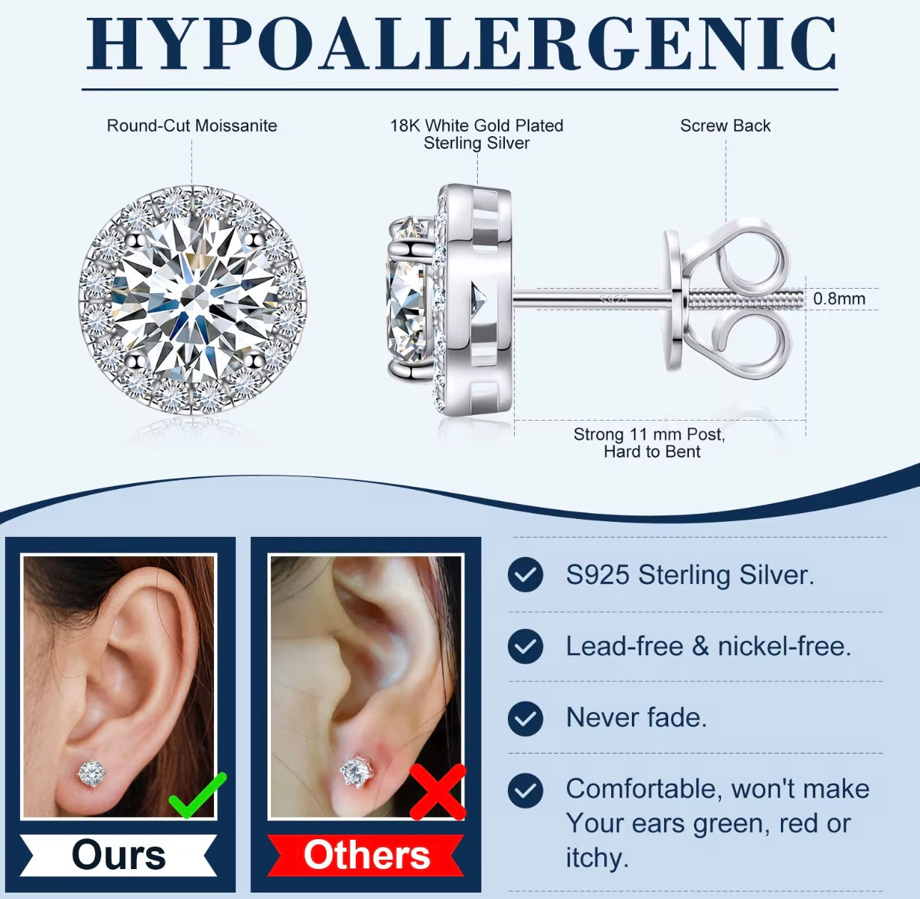 Brilliant Cut VVS 1 Moissanite Stud Earrings