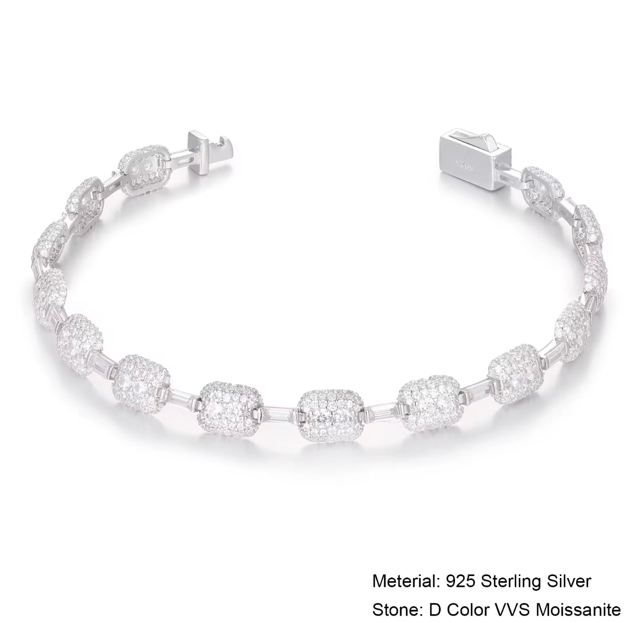 VVS White Gold Moissanite Baguette Tennis Bracelet