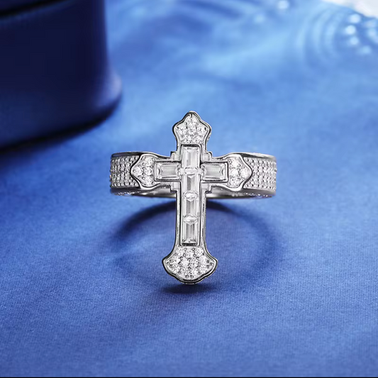 S925 Baguatte Moissanite Cross Ring
