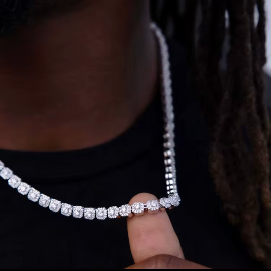 6mm S925 Clustered VVS Moissanite Halo Tennis Chain