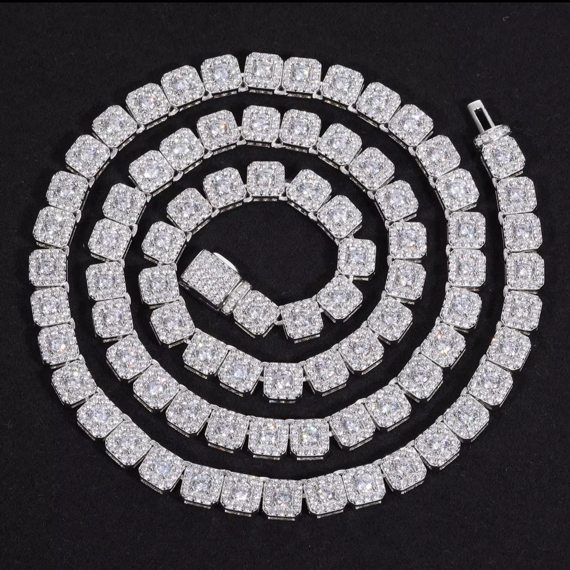 6mm S925 Clustered VVS Moissanite Halo Tennis Chain