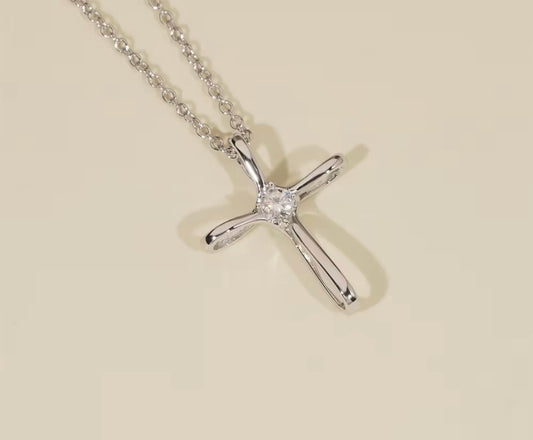 S925 Moissanite Stone Modern Sculpted Cross Pendant