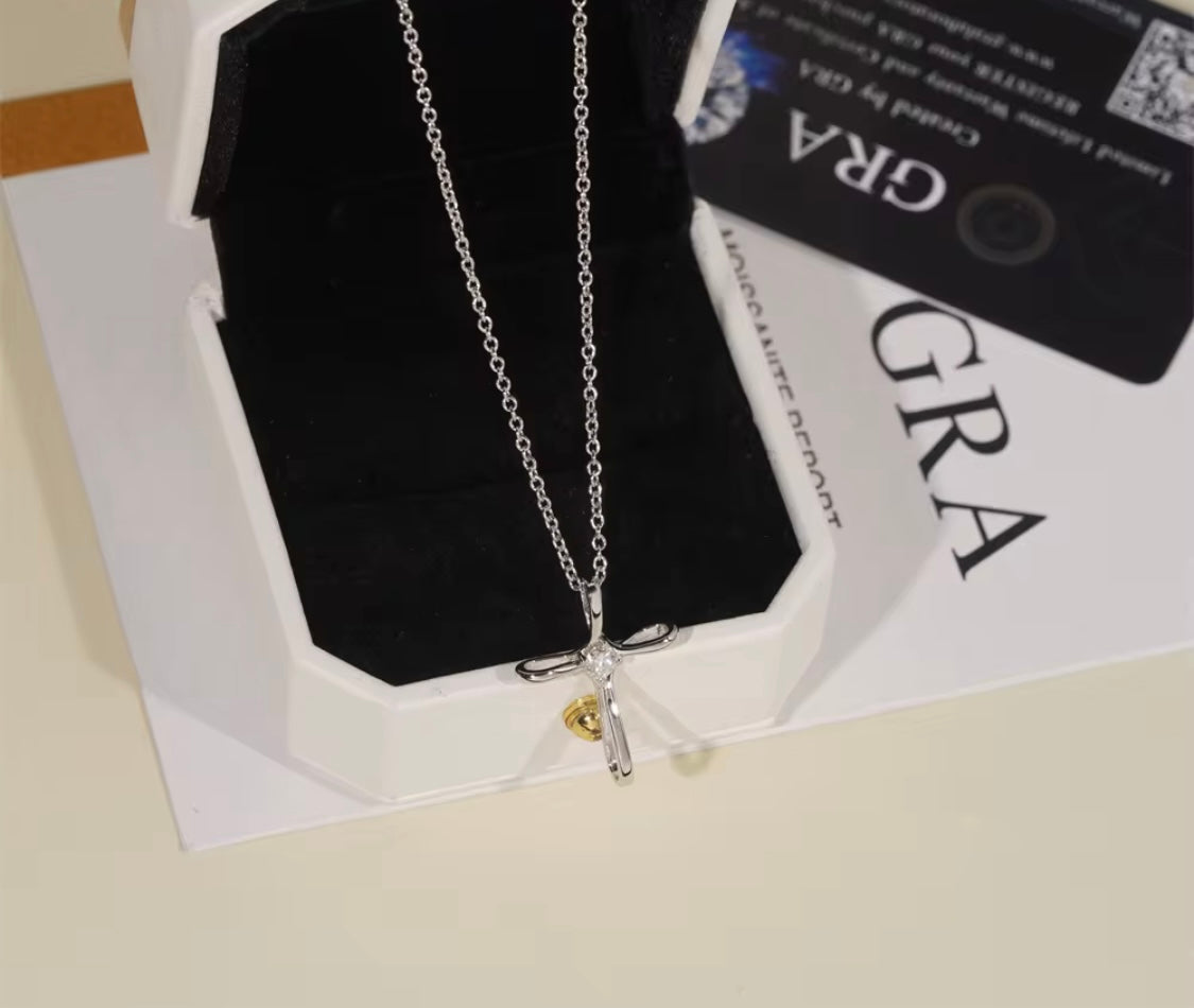 S925 Moissanite Stone Modern Sculpted Cross Pendant