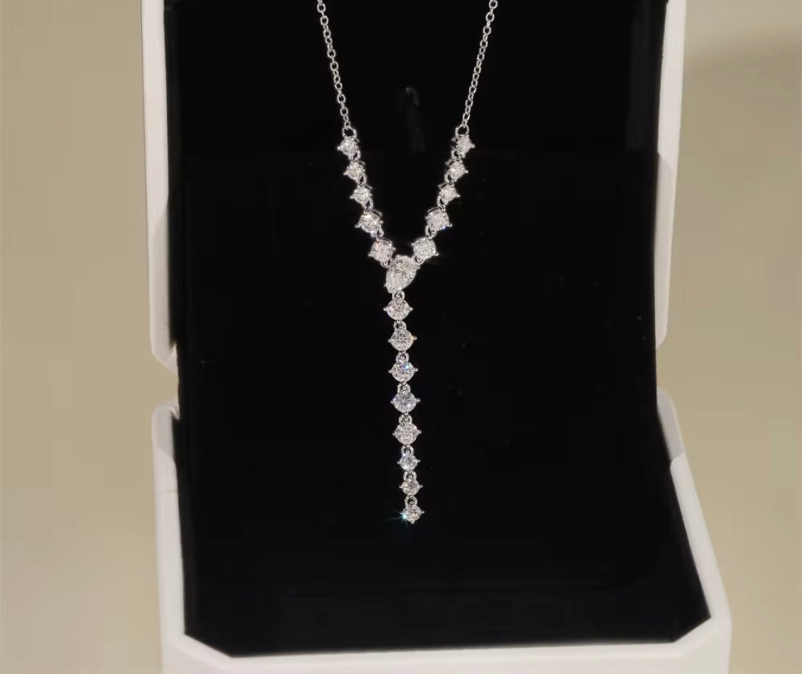 Starlight Cascade Long Moissanite Pendant