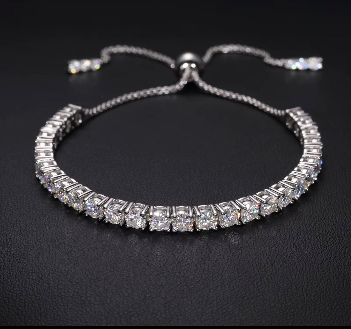 White Gold VVS Moissanite Adjustable Slider Tennis Bracelet