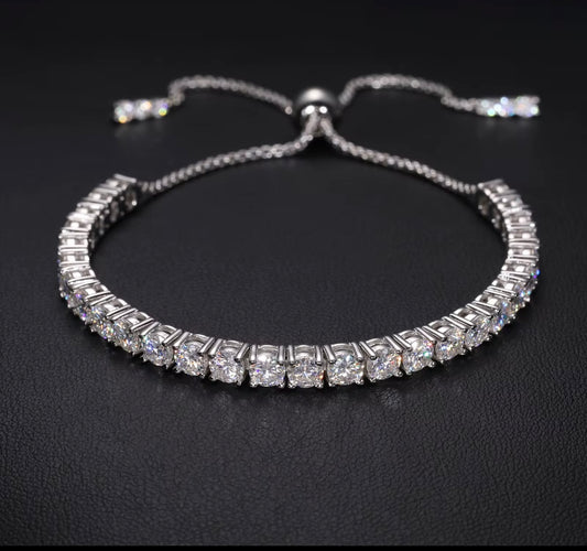 White Gold VVS Moissanite Adjustable Slider Tennis Bracelet