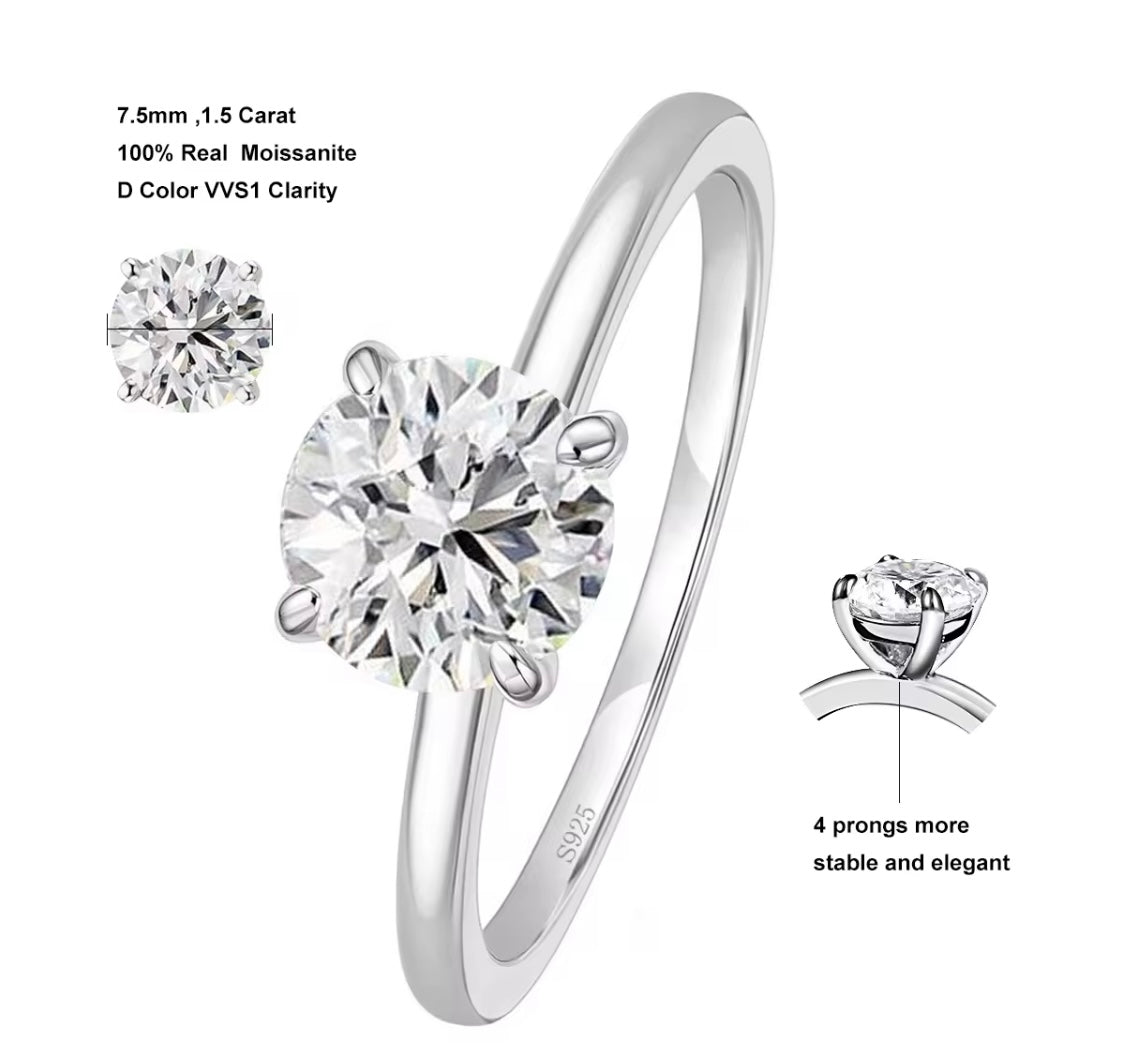Round Cut 1.5ct Moissanite Ring