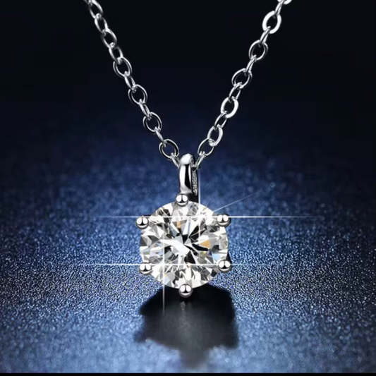 S925 Six Claw 1 ct VVS1 Round Cut Moissanite Necklace