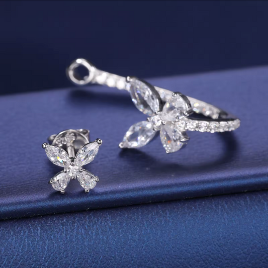 White Gold VVS S925 Marquise Cut Butterfly Earrings