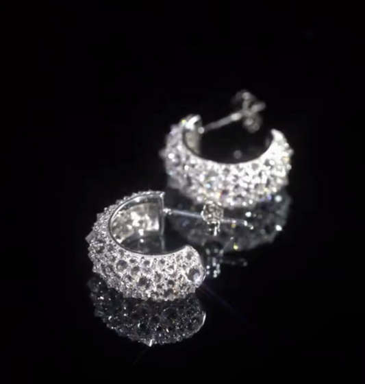 Crusted Moissanite Stone Hoop Earrings