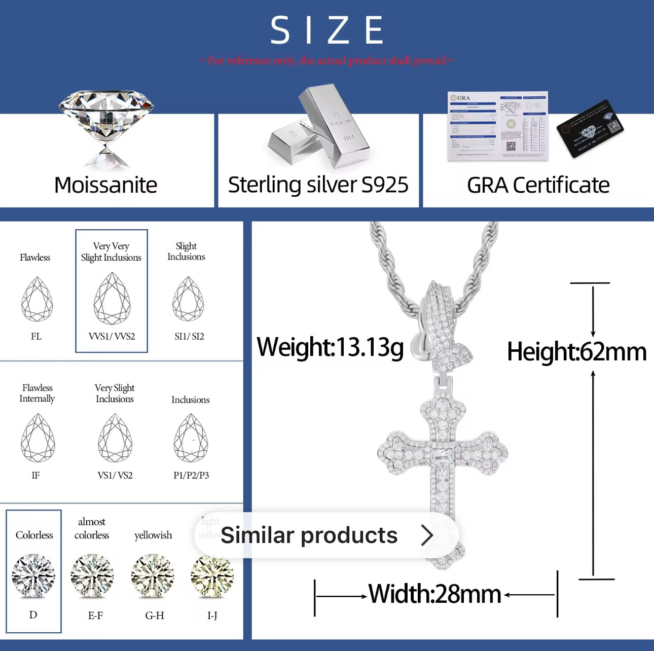 Moissanite Praying Hand Buckle Iris Cross Pendant White Gold