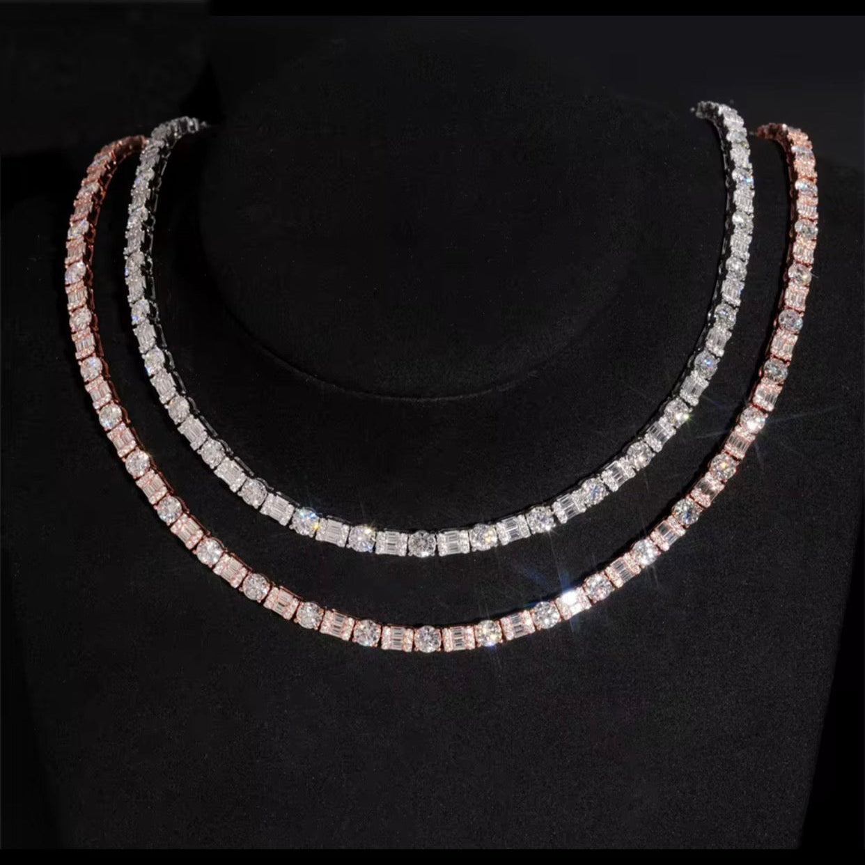 VVS1 Moissanite Cluster Tennis Chain & Bracelet