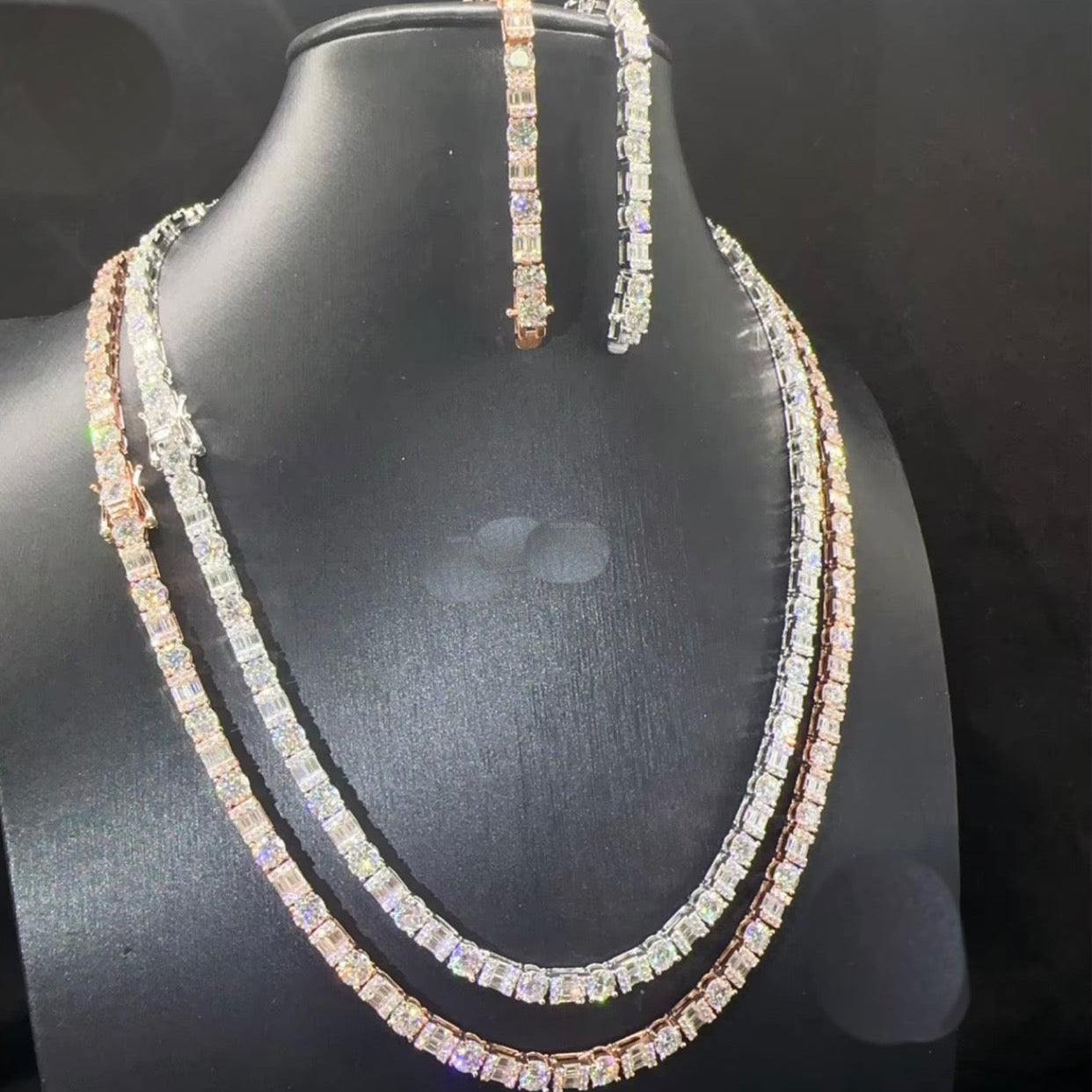 VVS1 Moissanite Cluster Tennis Chain & Bracelet