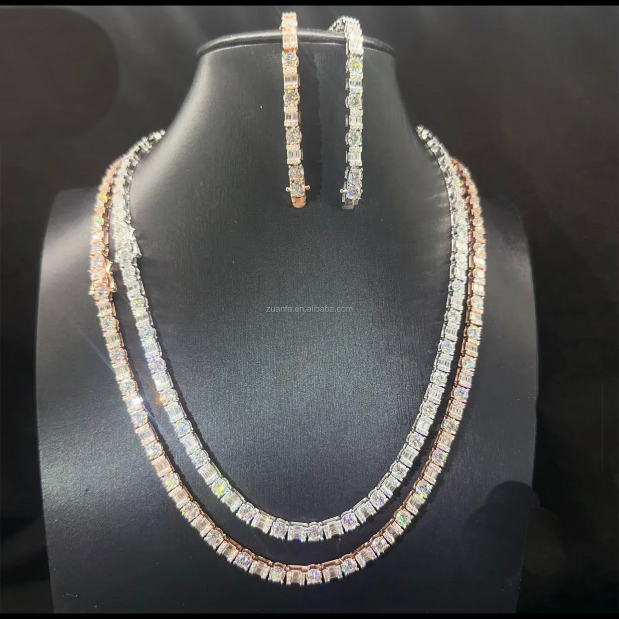VVS1 Moissanite Cluster Tennis Chain & Bracelet