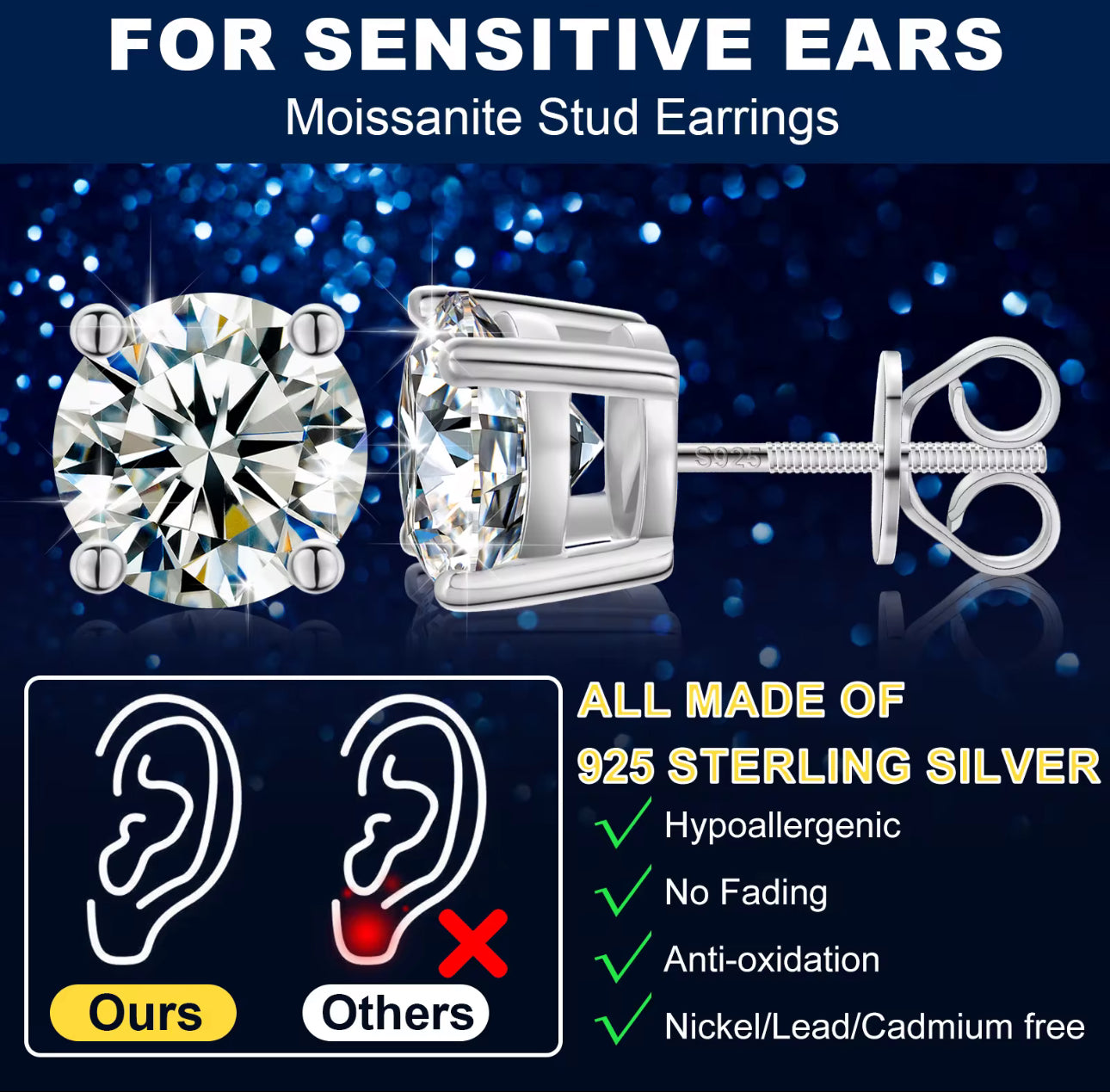 8mm S925 VVS Moissanite Stud Earrings