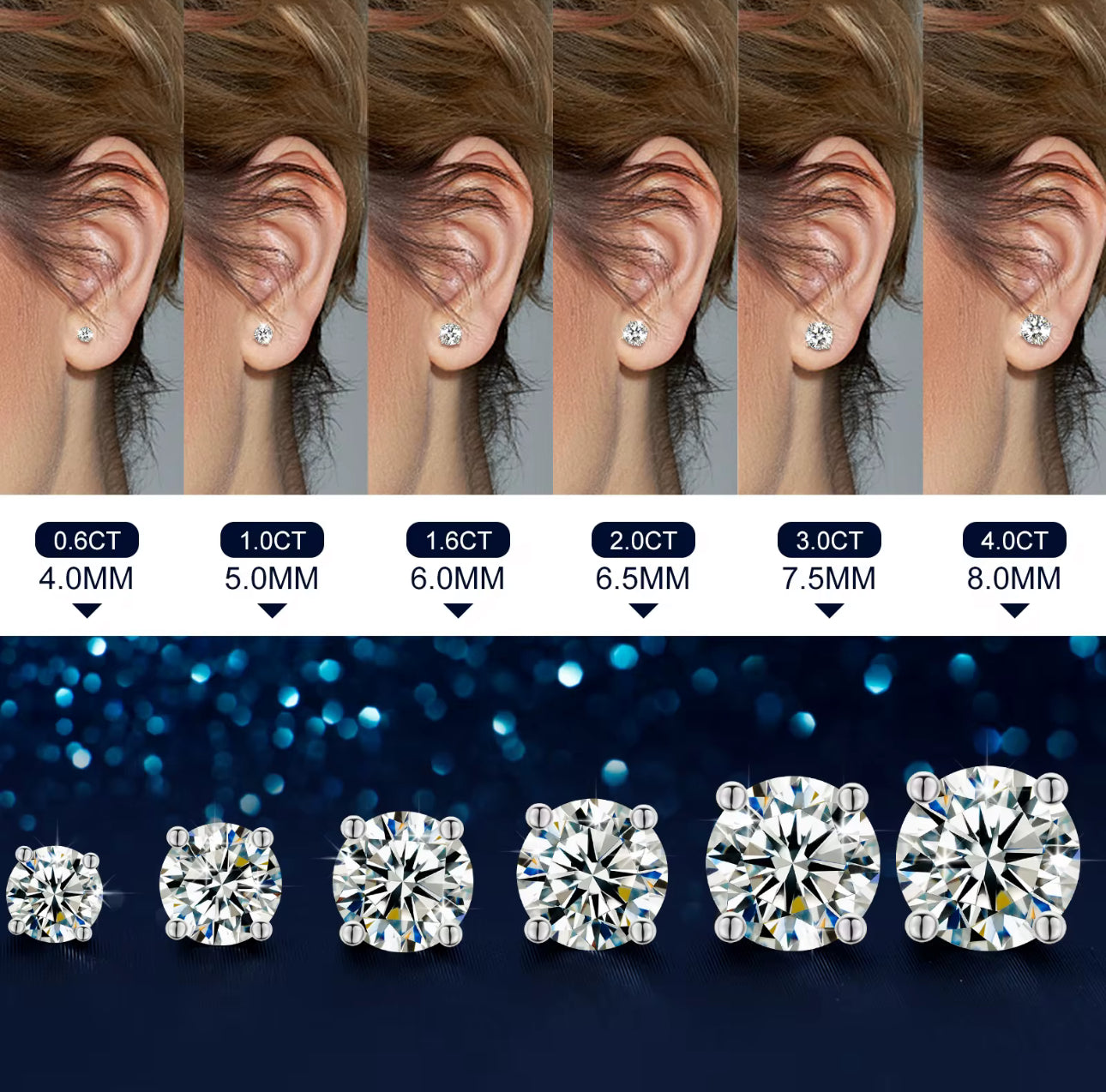 8mm S925 VVS Moissanite Stud Earrings
