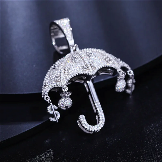 VVS1 Moissanite Dollar Money Bag Umbrella Pendant White Gold
